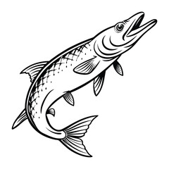 Fish vector art Solid Black color Isolated on a white background