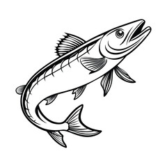 Fish vector art Solid Black color Isolated on a white background