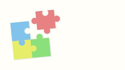 Four puzzle pieces in red, green, yellow and blue on a white background. One of the pieces does not fit with the others.