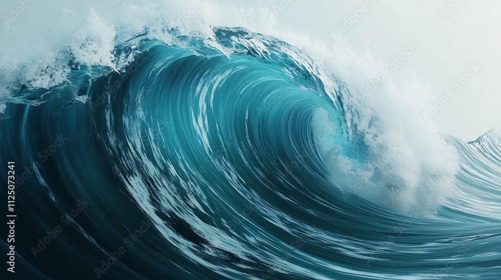 Poster dramatic digital ocean waves transforming into abstract shapes and forms