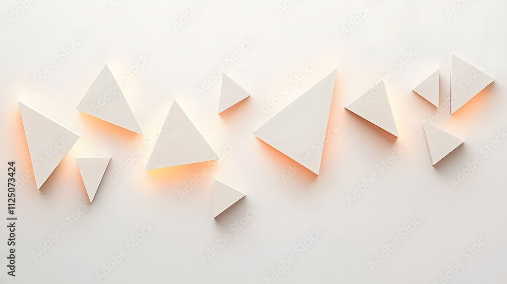 Fototapete A minimalist arrangement of abstract glowing triangles forming a seamless texture on a neutral backdrop.