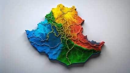 Contour Map of Ethiopia with Black Borders - Elegant Silhouette Design for Geographic Analysis and Cartographic Representation