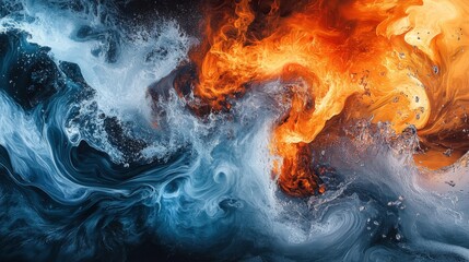 Abstract Art Depicting Fire and Water Colliding
