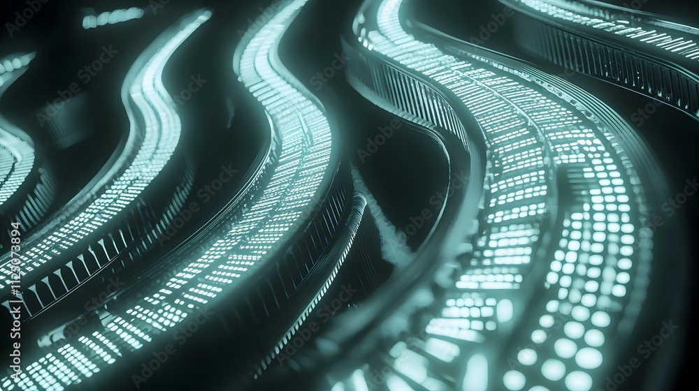 Poster A futuristic mesh design of overlapping glowing arcs forming a continuous seamless pattern.