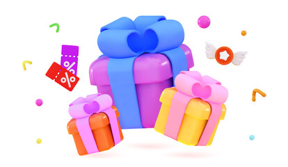 Gifts surrounded by discount coupons Christmas and exclusive benefits concept