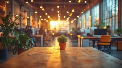 Modern office space with blurred figures and casual work environment