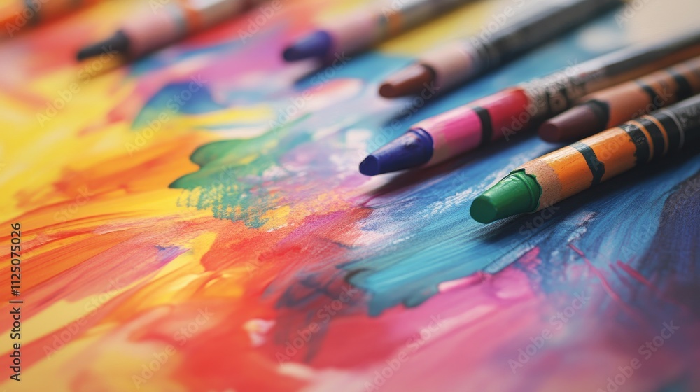 Aufkleber a colorful abstract design filled with various hues, with crayons lying nearby, inviting viewers to 