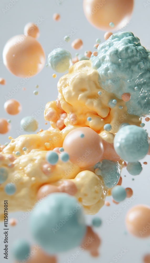 Aufkleber abstract background with 3d render, soft pastel colors, cellular structures in motion.