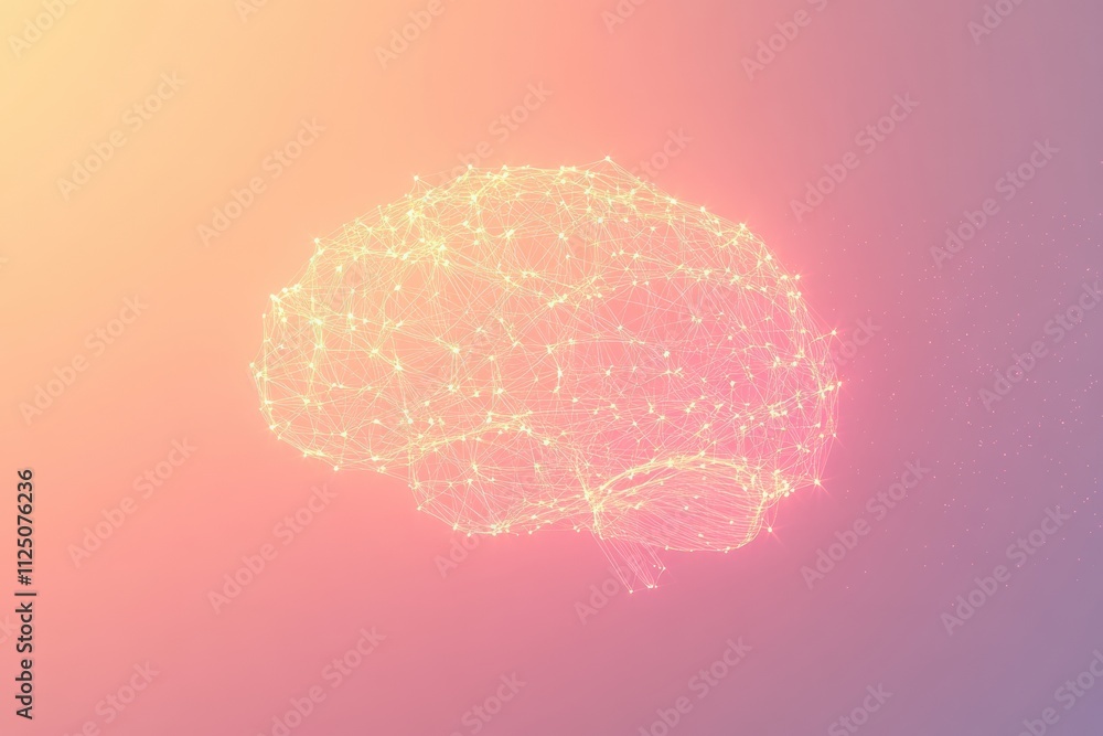 Fototapete A glowing representation of a brain composed of interconnected points and lines, designed to symbolize intelligence with ample space for text. Generative AI