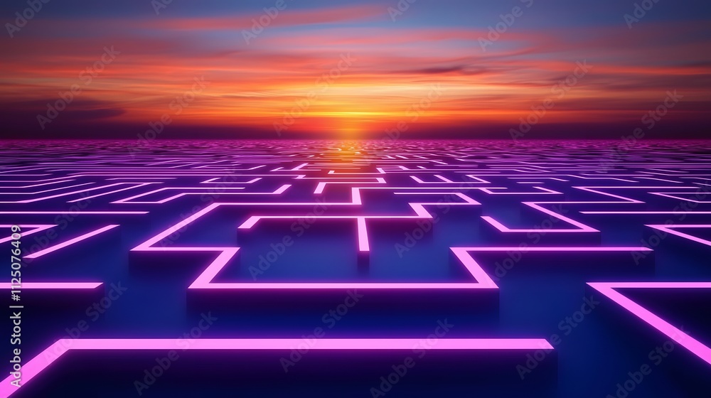 Aufkleber A conceptual layout of glowing digital circuits seamlessly connecting across a flat gradient surface.