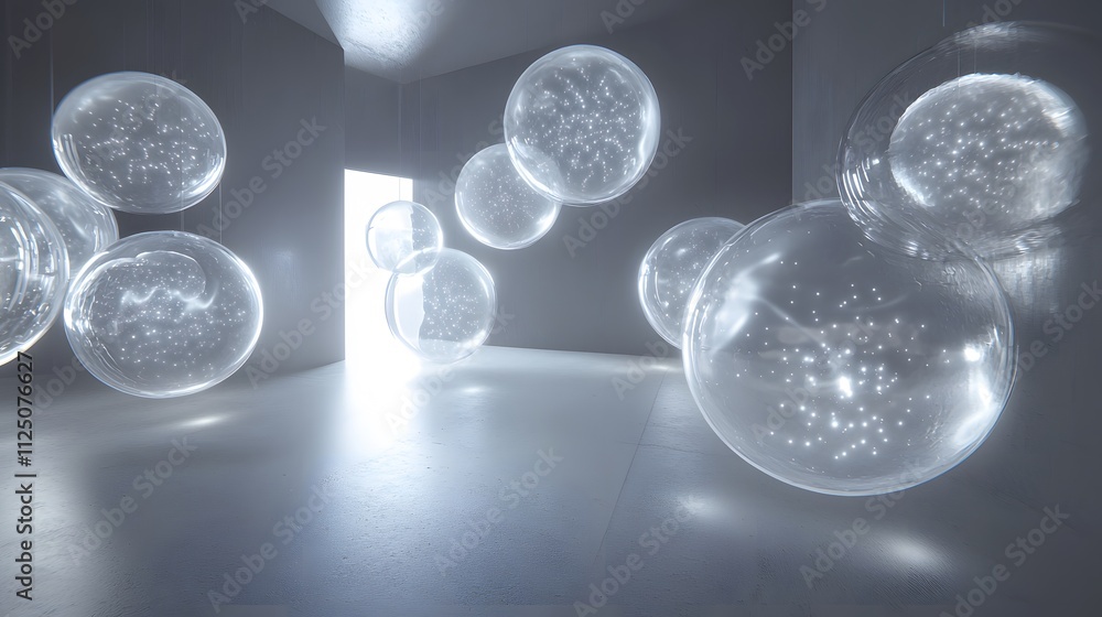 Poster Interconnected translucent spheres glowing subtly, forming a seamless web of connectivity.