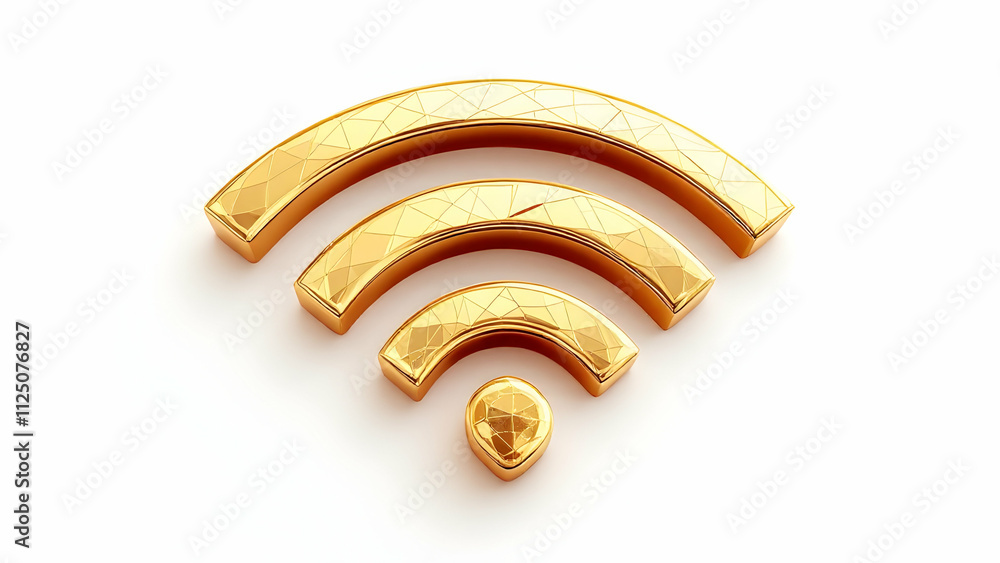 Poster a 3d rendered golden wifi symbol with a geometric, faceted texture. isolated on a white background, 