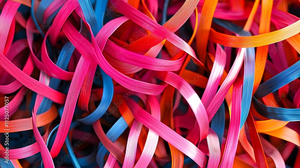 Poster a clean and symmetrical flow of interwoven ribbons forming a seamless connectivity texture.