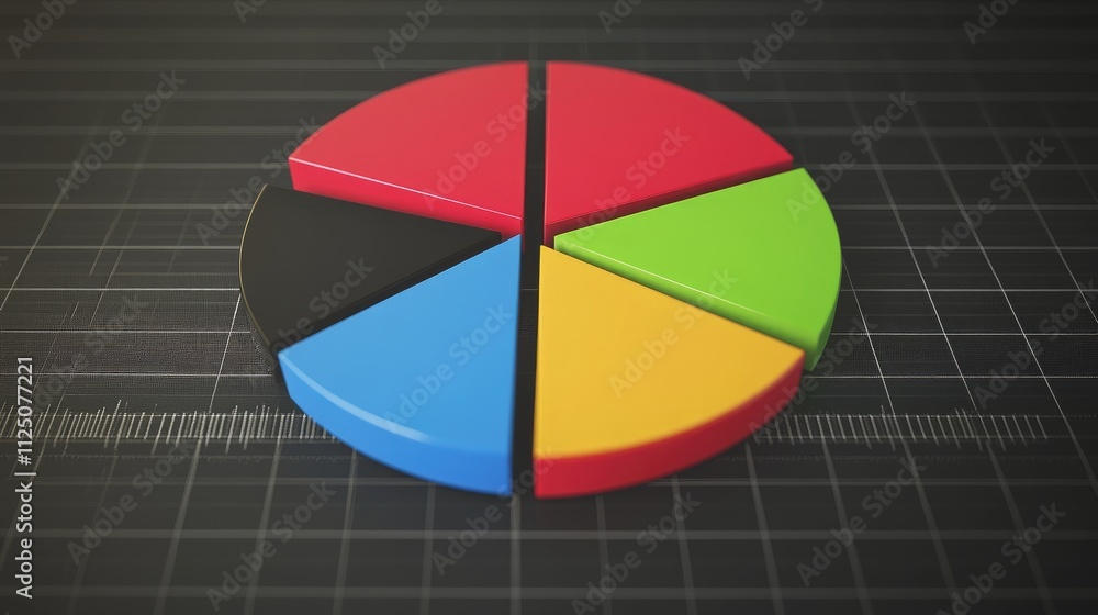 Poster a detailed 3d pie chart in vibrant colors, with each slice separated to highlight different business