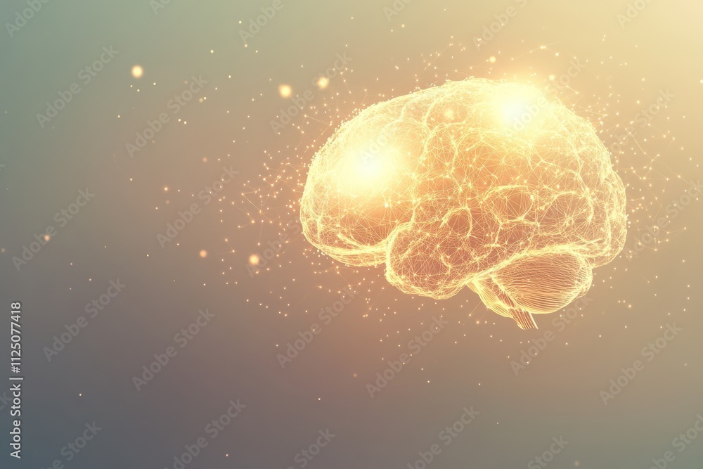 Poster a vibrant brain made of interconnected light points illuminates the dark background, offering blank 