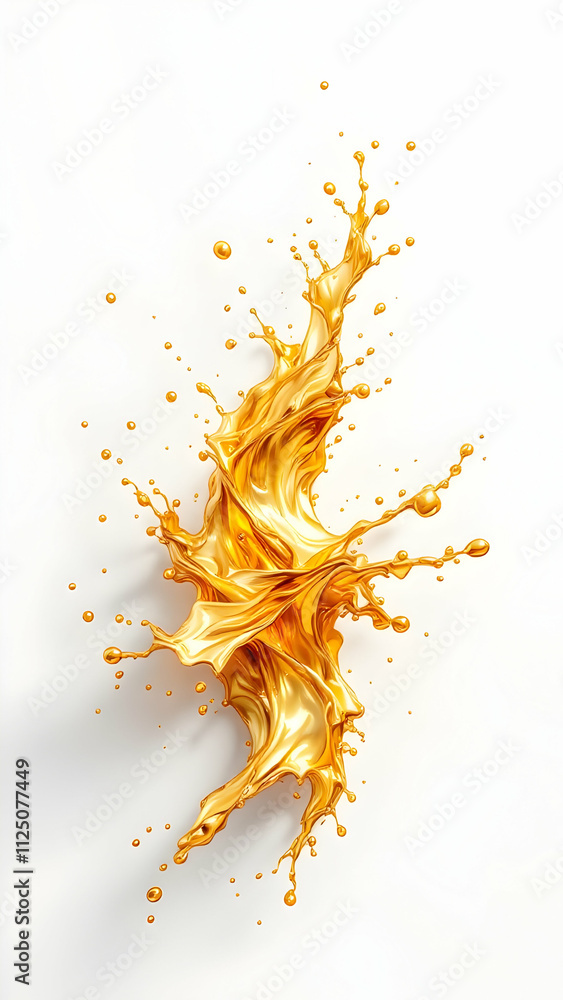 Poster a visually striking image of a golden liquid splash. the fluid dynamically swirls and flows, creatin