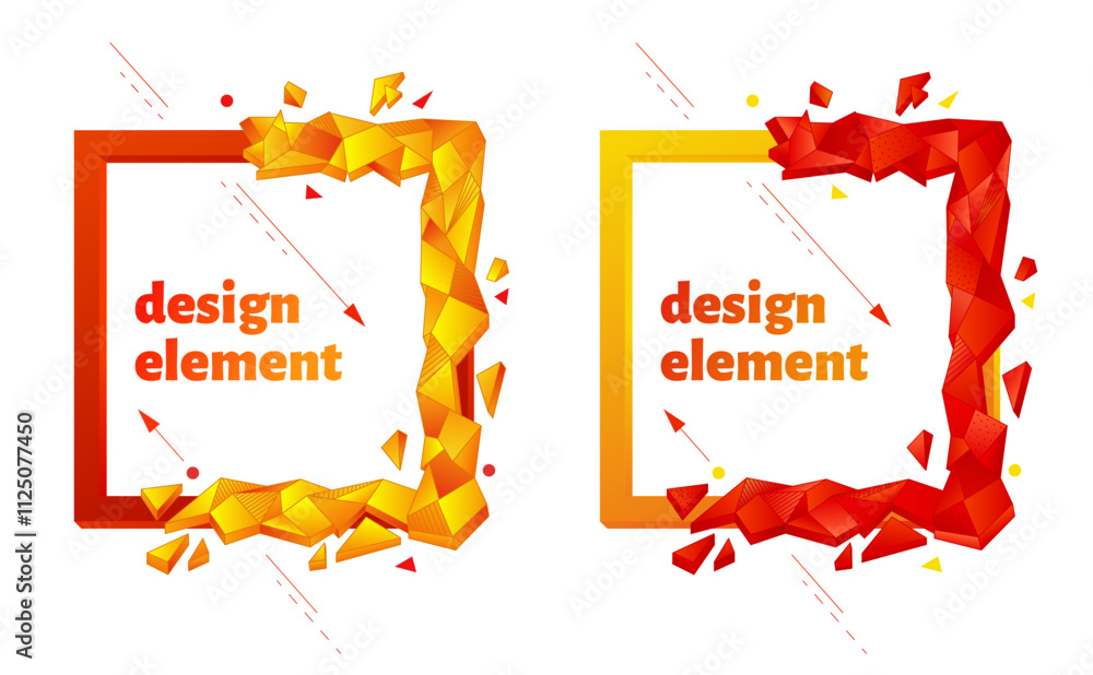 Aufkleber a square vector abstract frame with a broken faceted crystal. 3d shape with triangles. polygonal, ge