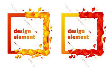 A square vector abstract frame with a broken faceted crystal. 3d shape with triangles. Polygonal, geometric. Vector template. A place for the text.