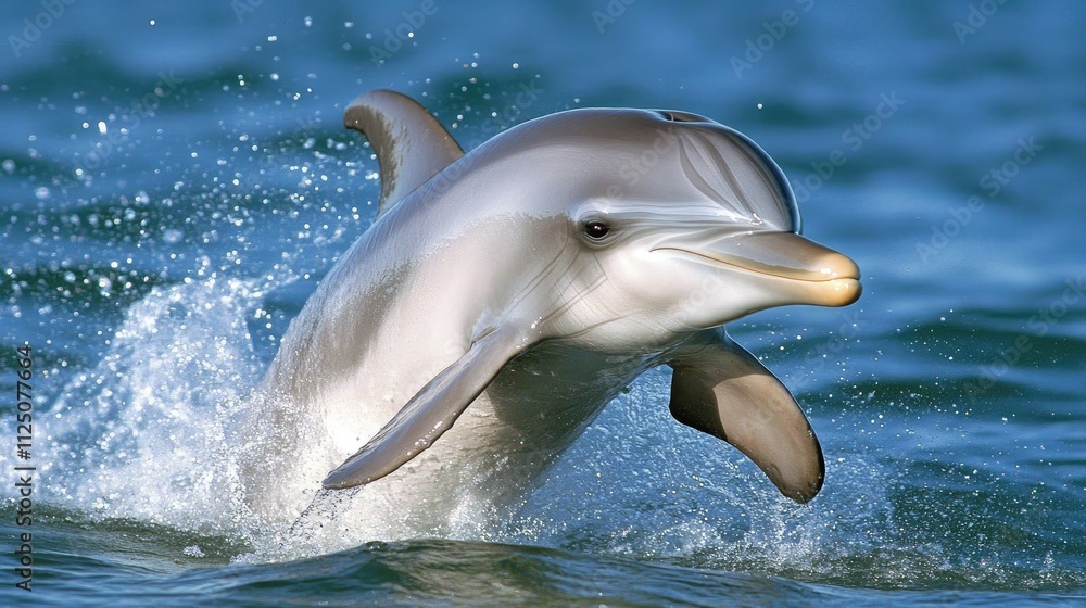 Aufkleber a dolphin playfully splashing in the waves, creating a cascade of water droplets around it, set agai
