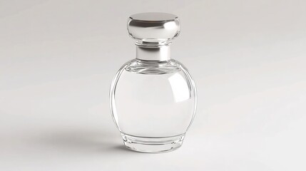 Elegant Glass Perfume Bottle with Silver Cap on White Background