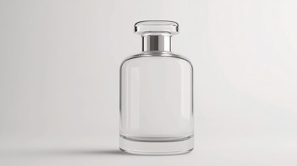 Elegant Glass Perfume Bottle with Silver Cap on White Background