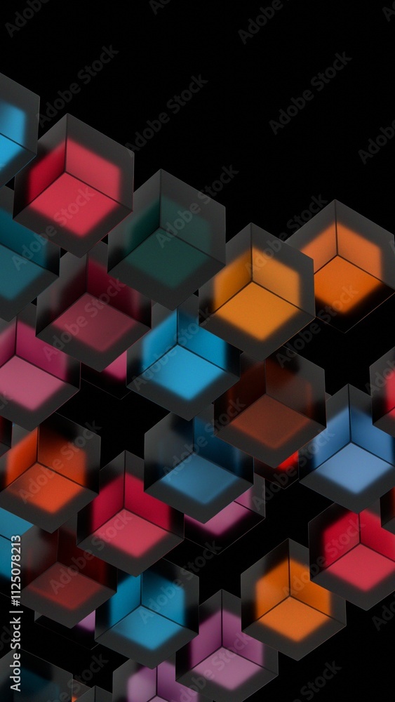 Poster abstract colorful cubes in a geometric pattern