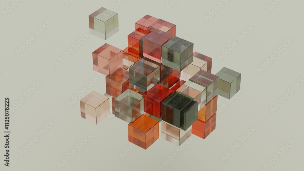 Poster transparent glass cubes in abstract floating arrangement