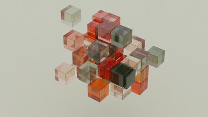 Transparent Glass Cubes in Abstract Floating Arrangement