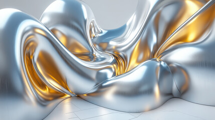 stunning abstract design featuring smooth, flowing metallic surfaces in silver and gold tones,...