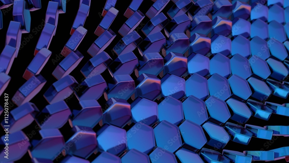Poster futuristic hexagonal pattern with blue metallic shine