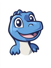 Fototapeta premium A cartoon dinosaur head with a big smile on its face. The dinosaur is blue and has a white belly. 