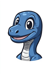 Fototapeta premium A cartoon dinosaur head with a big smile on its face. The dinosaur is blue and has a white belly. 