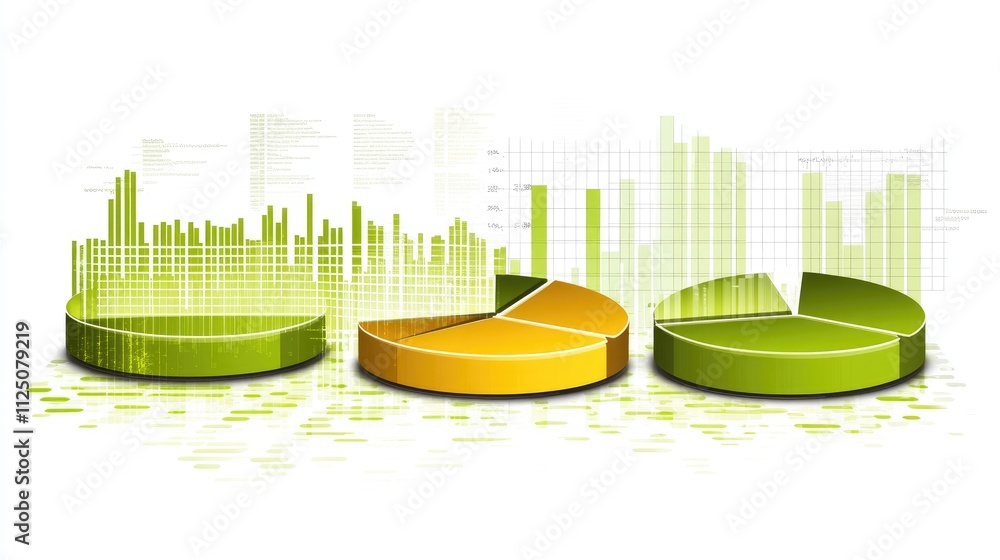 Poster a dynamic 3d pie chart with rotating slices in bright colors, illustrating different data categories