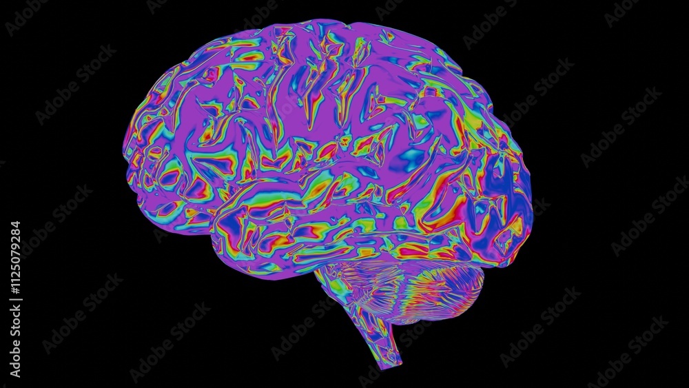Poster Psychedelic Brain Illustration with Vibrant Abstract Patterns