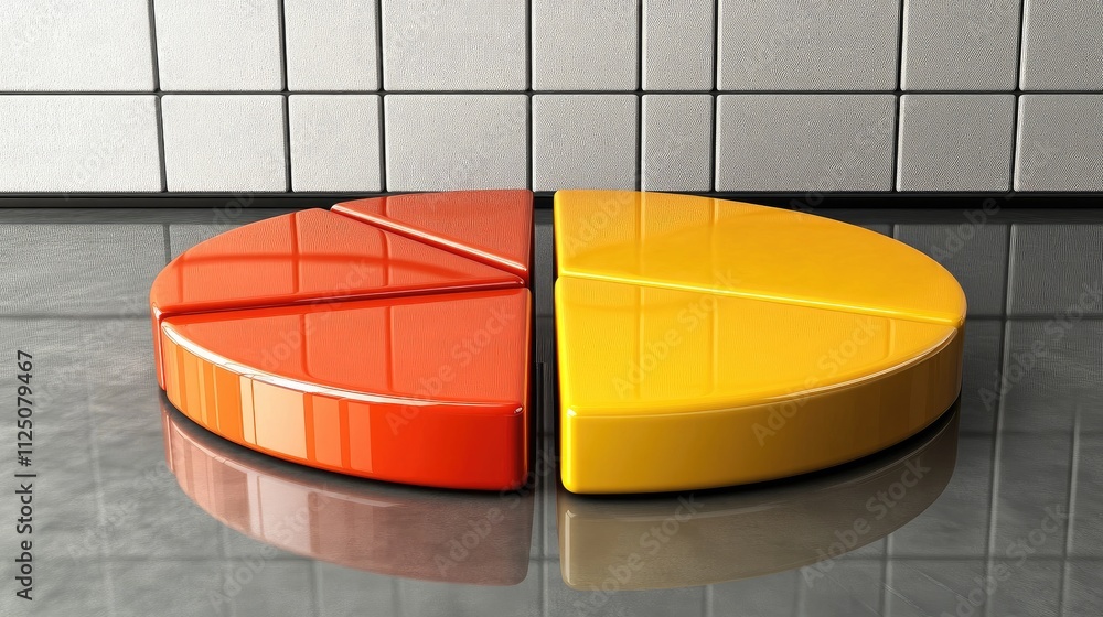 Poster a dynamic 3d pie chart with rotating slices in bright colors, illustrating different data categories