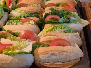 Sandwiches on a tray close view background
