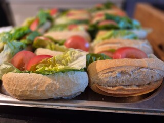 Sandwiches on a tray close view background