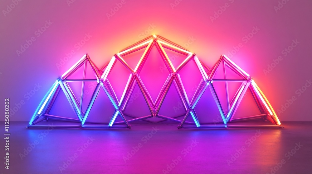 Poster futuristic neon-lit abstract 3d geometric structure with glowing edges and sharp angles