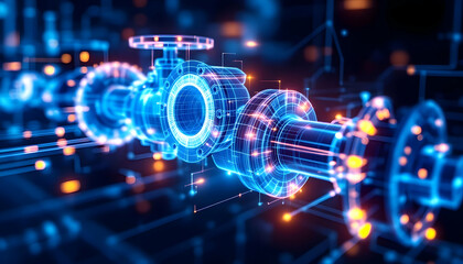 Fototapeta premium Digital Engineering Design Blueprint of Industrial Machinery Components and Systems for Automation