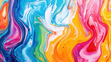 Fototapeta premium Vibrant abstract swirl with a mix of colors like blue, pink, yellow, and green, creating a lively artistic texture.