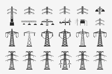 Fototapeta premium Power line icon, electric main symbol, electric line emblem, power transmission line pictogram