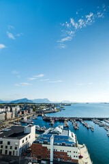 Naklejka premium Bodo city center in Norway aerial view cityscape in summer with architecture and harbour in Bodo, Norland, Norway