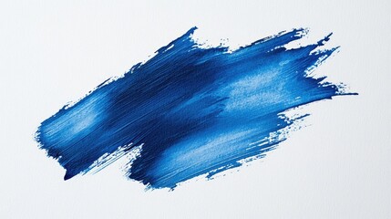 A vibrant blue paint stroke on a white canvas, showcasing fluid movement and artistic expression.