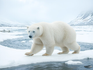 Polar bear (Ursus maritimus) walking on the pack ice