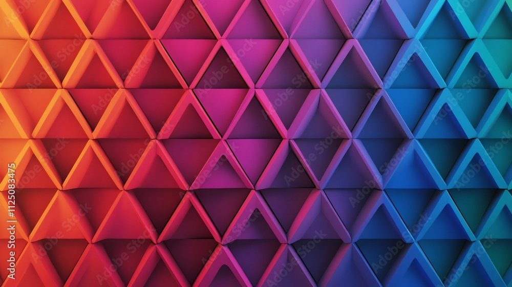 Poster vibrant gradient triangular 3d grid pattern with glowing edges - digital abstract art