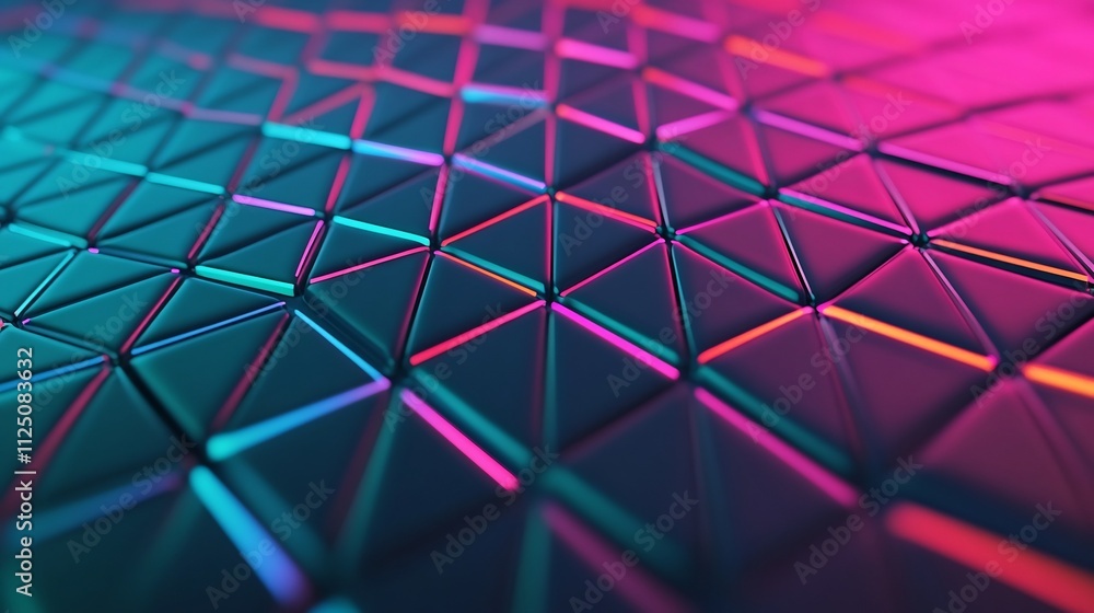 Poster vibrant triangular 3d grid pattern with gradient color transitions and soft glowing edges