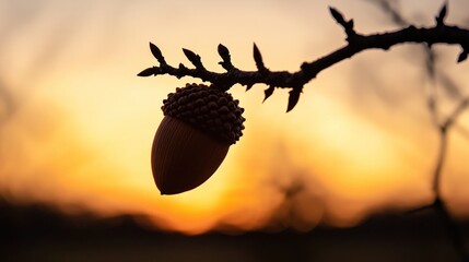 Obraz premium A silhouette of an acorn tree at sunset with its unique shape clearly visible.