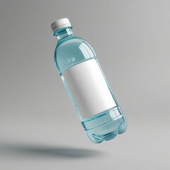 A floating water bottle with a blank label, ideal for product mockups or advertising creative designs.