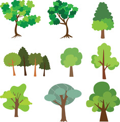 Set of vector trees natural tree plant design elements