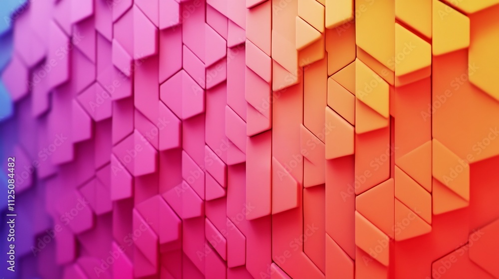 Poster vibrant 3d hexagonal patterns in shifting gradient transitions abstract